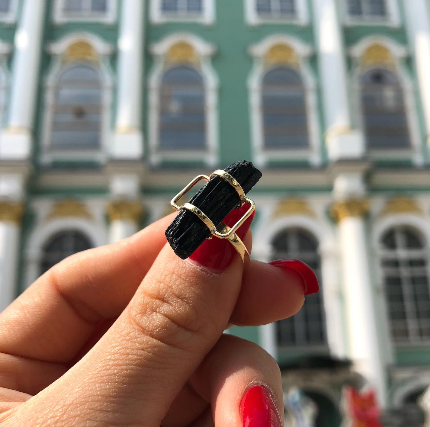 Black Tourmaline ring with gold frame