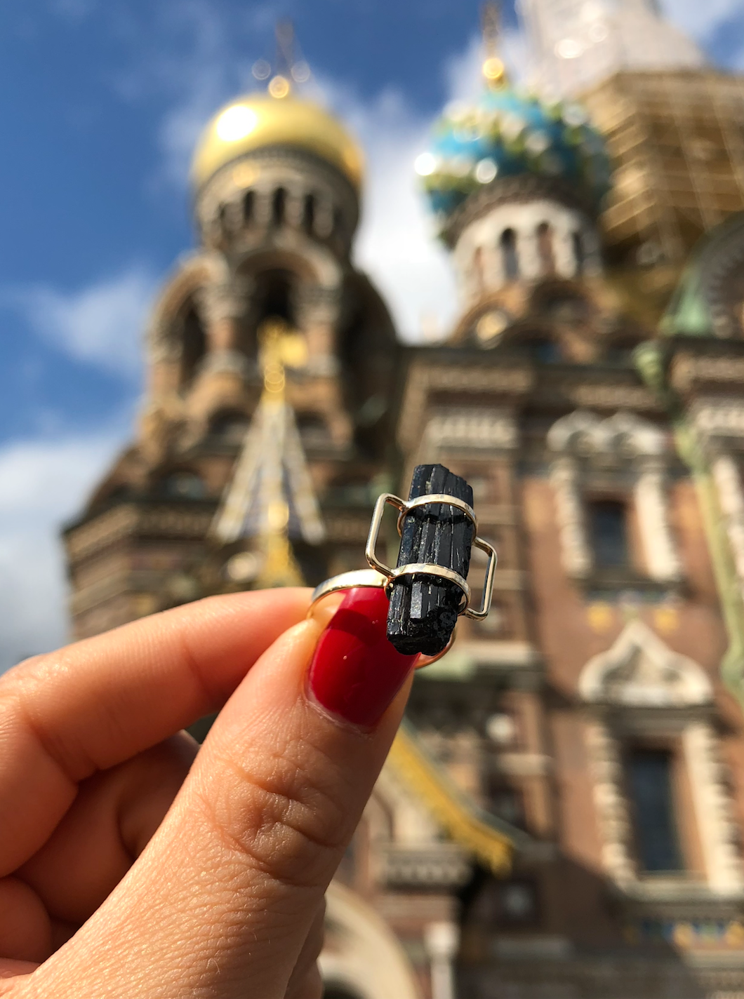 Black Tourmaline ring with gold frame